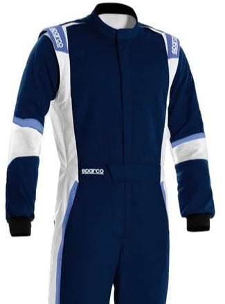 Sparco X-Light Fire Suit Blue / White Front Closeup Image